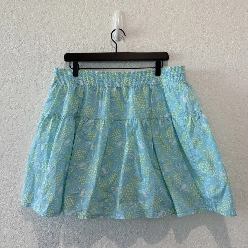 Vineyard Vines Smocked Pineapple Blue Green Tropical Vacation Skirt Size Large